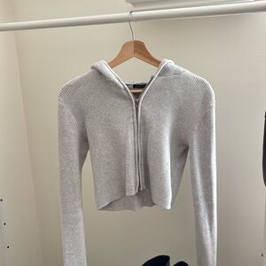 Brandy Melville Cropped Zip Up Hooded Sweater